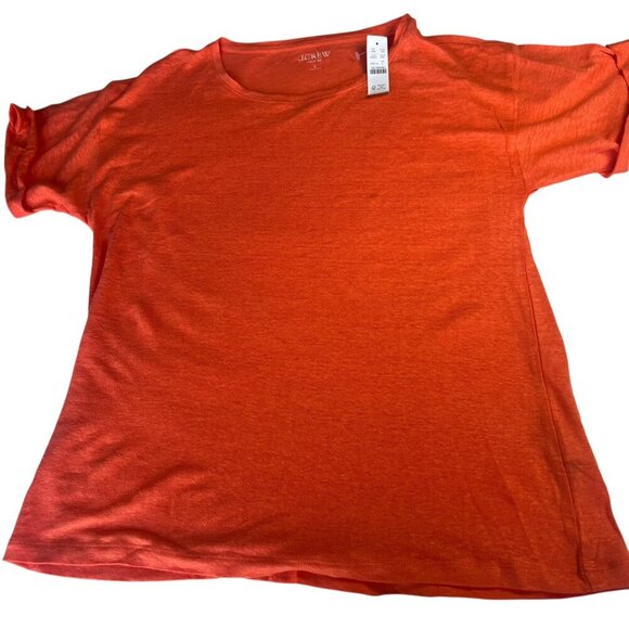 J.Crew 100% Linen Tee Crew Neck Orange Color Size Large - Picture 6 of 10